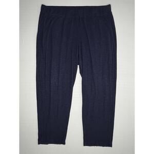 Eileen Fisher XL Navy Blue Hemp Blend Cropped Wide Leg Pockets Stretch Pants